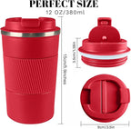 YINBAOGE Insulated Travel Coffee Mug Spill Proof Leak Proof Pobtable To Go Camping Stainless Steel Coffee Tumbler Reusable Coffee Cups with Lids Thermos for Hot and Cold Drink (Red, 12 OZ)