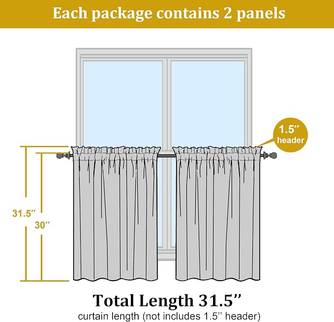 Short Aqua Sheer Curtains 30 Inch Length 2 Panels Set, Kitchen Curtains Tiers - Image 2