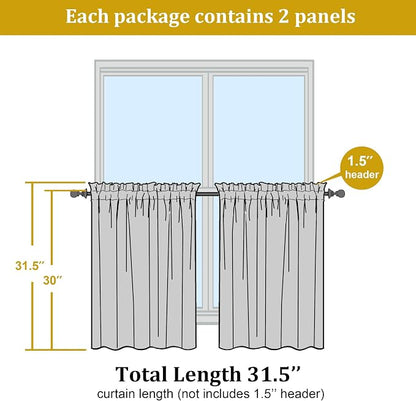 Short Lemon Sheer Curtains 30 Inch Length 2 Panels Set, Kitchen Curtains Tiers - Image 2