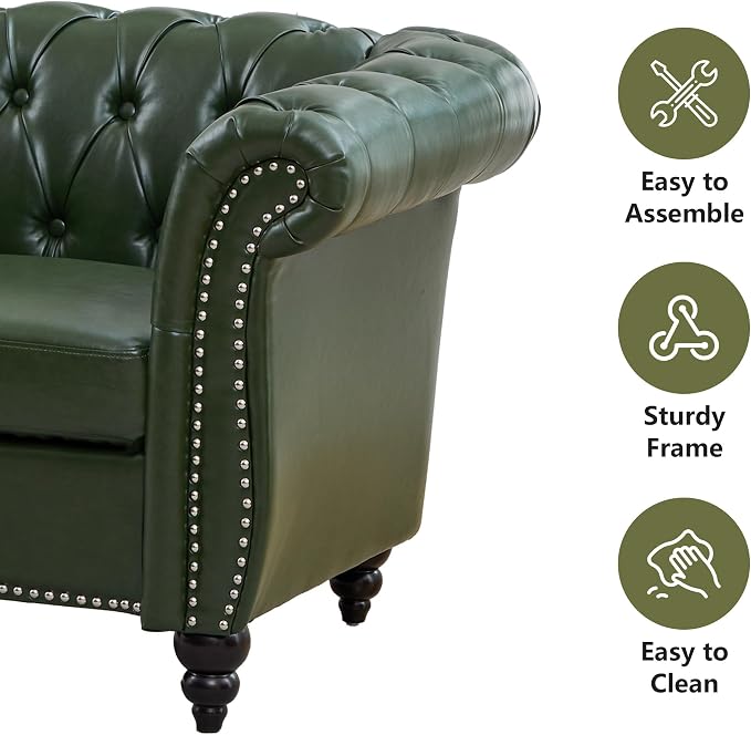 Mid-Century 3 Seater Sofa, Faux Leather Couch - Image 4