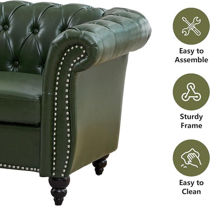 Mid-Century 3 Seater Sofa, Faux Leather Couch - Image 4