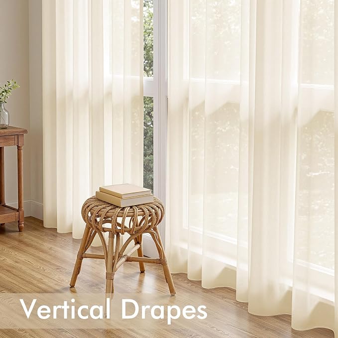 MIULEE Butter Cream Sheer Curtains 108 Inches Long 4 Panels 42 x 108 Inches | - Image 6