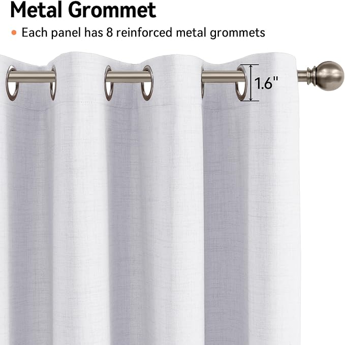 100% Blackout Linen Textured Curtains 63 Inch Long, Bright White | 100% - Image 5