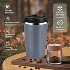 Volhoply 12 oz Double Wall Insulated Vacuum Travel Coffee Mugs with Flip Lid Bulk 2 Pack,Reusable Stainless Steel Leak Proof Coffee Cup,Portable Cafe Thermal Tumbler for Hot & Cold Drinks(Gray,2 Set)