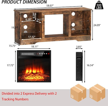 PRETZI Fireplace TV Stand with 18" Fireplace Up to 65" TVs, TV Media Console - Image 6