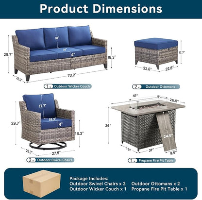 Patio Furniture Set with 42.5" Fire Pit Table-6 Pieces All Weather Wicker - Image 8