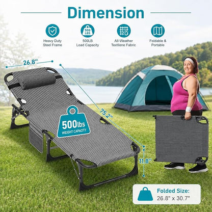 ABORON 2PK Heavy Duty Tanning Chair, 5-Gear Outdoor Folding Chaise Lounge Chair - Image 7