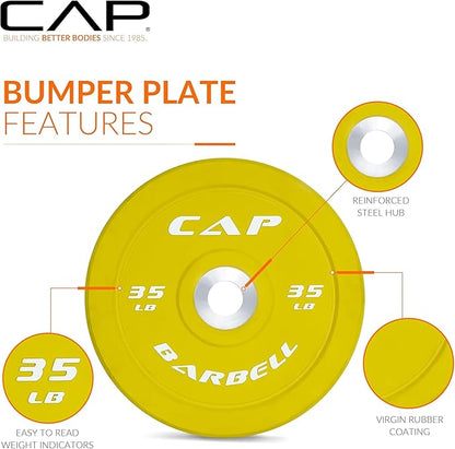 CAP Barbell 2-Inch Olympic Bumper Plate Weight Set with 6 Post Rack | 100-370 lbs | Multiple Options