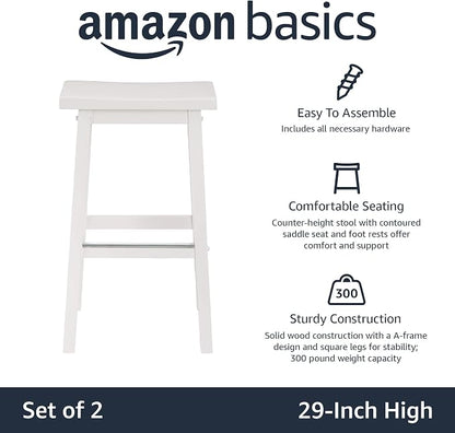 Amazon Basics Solid Wood Saddle-Seat Counter Height Bar Stools - Image 4