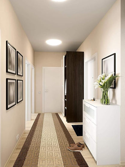 Custom Length Hallway Runner Rug, Slip Resistant, Meander Brown, 26 Inch X 34 - Image 2