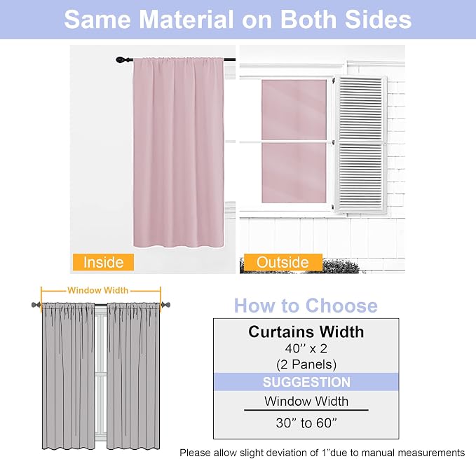 Simplebrand Ava Blush Short 36 Inches Blackout Curtain 2 Panels Set, Half - Image 8