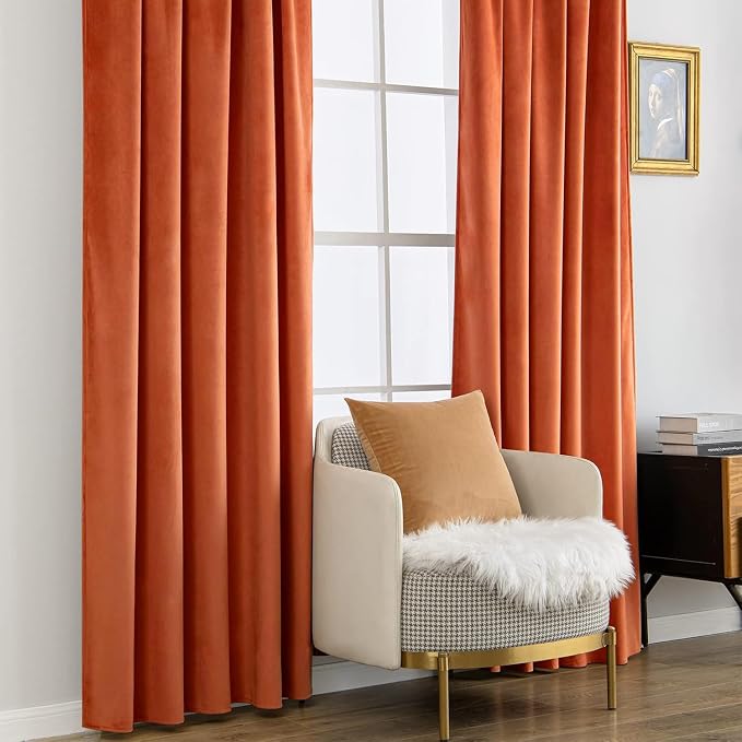 MIULEE Velvet Curtains 52x84 inches 2 Panels Fall Orange Blackout Curtains | - Image 7