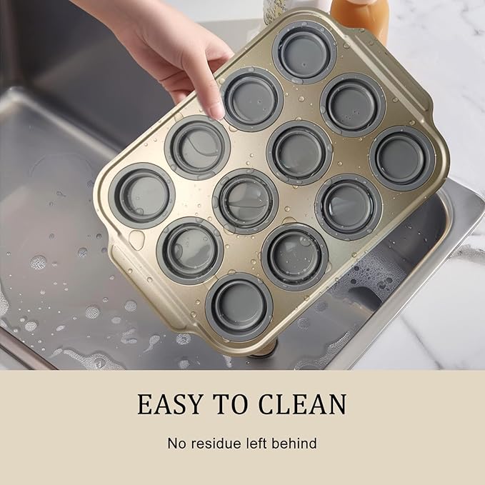 Nonstick Silicone Muffin Pan with Metal Frame – 12-Cup Easy-Release Cupcake & Egg Bite Mold for Baking, Oven-Safe & Non-Toxic Bakeware