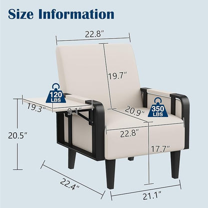 Andeworld Modern Beige Accent Chair, PU Leather Upholstered Armchair Side Chair - Image 2
