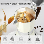 Stovetop Espresso Maker Moka Pot, Cuban Coffee Maker Stove top coffee maker Moka Italian Espresso Greca Coffee Maker Brewer Percolator, 9 Espresso Cups, 15 oz - White