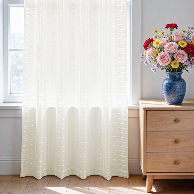 SpaceDresser Check Sheer Curtains 36 Inches Long - Image 3