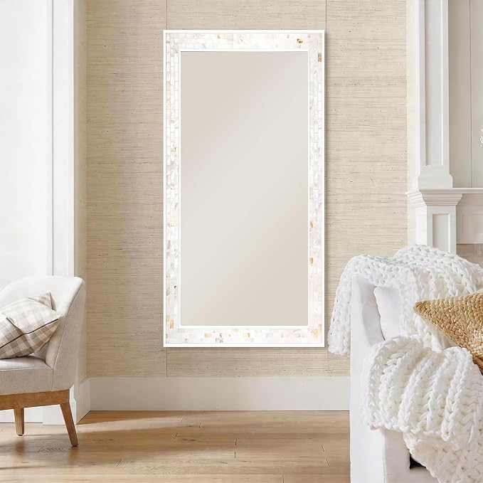 Tanmicoshomy 26 x 40 Inch Rectangle Bathroom Mirror, Natural Shell Framed - Image 5