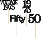 Gyufise 24Pcs Vintage 1975 Cupcake Toppers Cheers to 50 Fabulous Fifty Cupcake Picks 50th Birthday Wedding Anniversary Party Cake Decorations Supplies Black