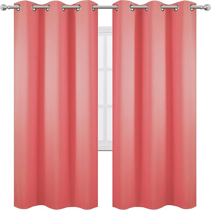 Coral Thermal Blackout Curtains/42 x 72 Inch/Set of 2 Panels Room Darkening by Lemomo