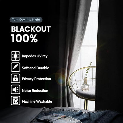 SimpleHome Grey 100% Blackout Curtains Room Darkening Living Room 72 Inch | - Image 3
