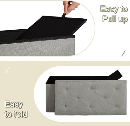 VECELO 30'' Folding Storage Ottoman Bench, Storage Chest, Linen Fabric Foot - Image 6