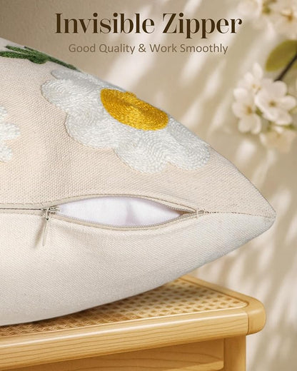 Embroidered Throw Pillow Cover 18x18 Inch, Flower Bee | Decorative Pillow Cover - Image 3