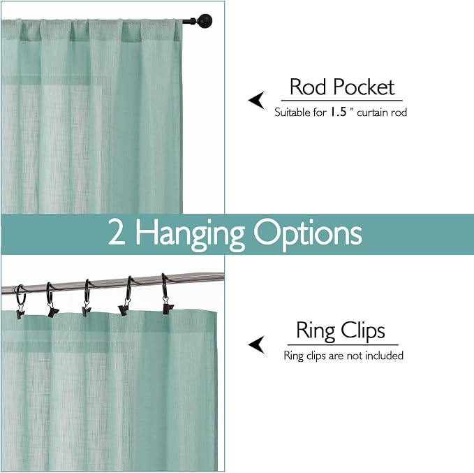 Chyhomenyc Aqua Green Semi Sheer Curtains 84 Inches Long 2 Panels Set, Light - Image 9