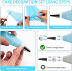 34-Piece Cake Decorating Kit – Piping Bags and Tips Set with 24 Stainless Steel Tips, 2 Reusable Silicone Piping Bags, 3 Smoothers, 2 Couplers, 2 Bag Ties, and 1 Brush for Baking & Cake Decorating