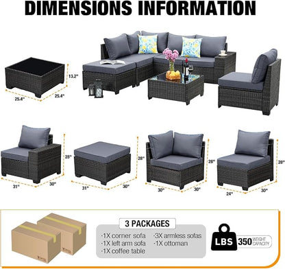 JOYURE 7 Pieces Patio Furniture Set All-Weather Outdoor Wicker Sectional - Image 2