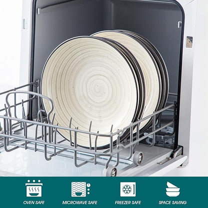 vancasso Bonbon Pasta Bowls Set of 6, 38 Oz Ceramic Salad Bowls, Wide and Shallow Bowls Set, Large Serving Bowls for Kitchen, Beige