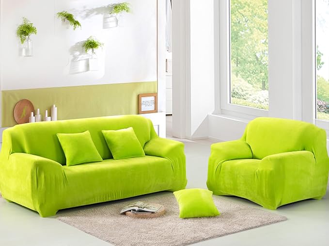 vctops 4 Seater Velvet Plush Stretch Sofa Slipcover 1-Piece Sofa Cover - Image 2