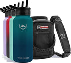 NATURE PIONEOR Insulated Water Bottles with Straw - 32oz Stainless Steel Vacuum Bottle with Holder/Carrier/Sleeve - Reusable 18/8 Food Grade 32 oz Water Jug