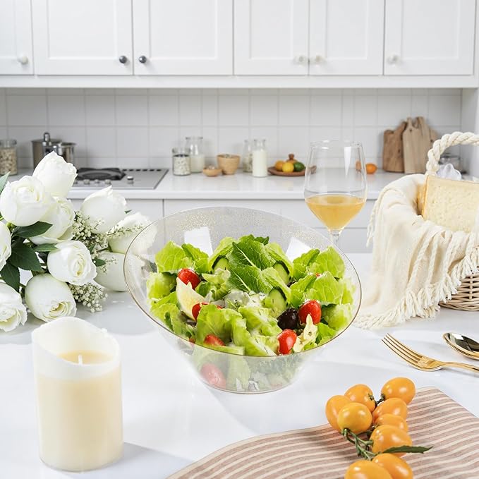 bUCLA 12 Pack Gold Glitter Plastic Serving Bowls - 54 OZ Angled Serving Bowls Disposable for Chip,Candy, Snack,Salad & Fruit - Ideal for Party, Wedding & Thanksgiving