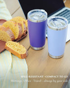 Travel Coffee Tumbler 20oz, 4 Pack Leakproof Travel Coffee Mug with Lid and Straw, Stainless Steel Double Wall Vacuum Insulated Tumbler for Hot/Iced Drinks (Textured Matte, Purple)