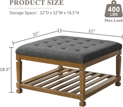 Befurtori Large Square Ottoman Coffee Table, Linen Solid Upholstered Footrest - Image 2
