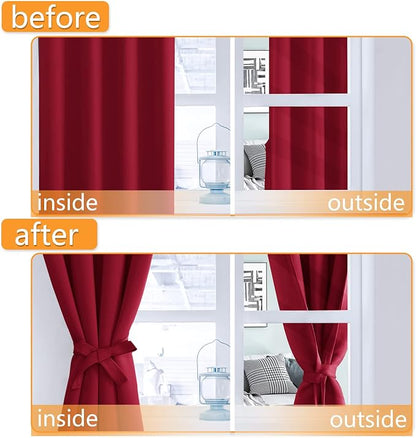 Short Blackout Curtains for Bedroom Christmas Red 38 x 45 Inch | Thermal - Image 4