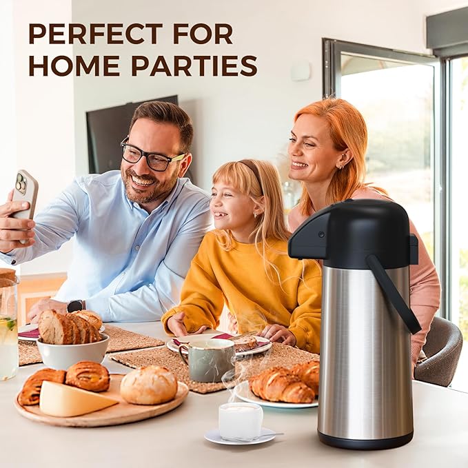 Coffee Carafe for Keeping Hot - 102OZ / 3L Airpot Coffee Dispenser with Pump - Large Coffee Thermos for Hot Drinks Tea Liquid - Insulated Stainless Steel Hot Water Beverage Dispenser Urn for Parties
