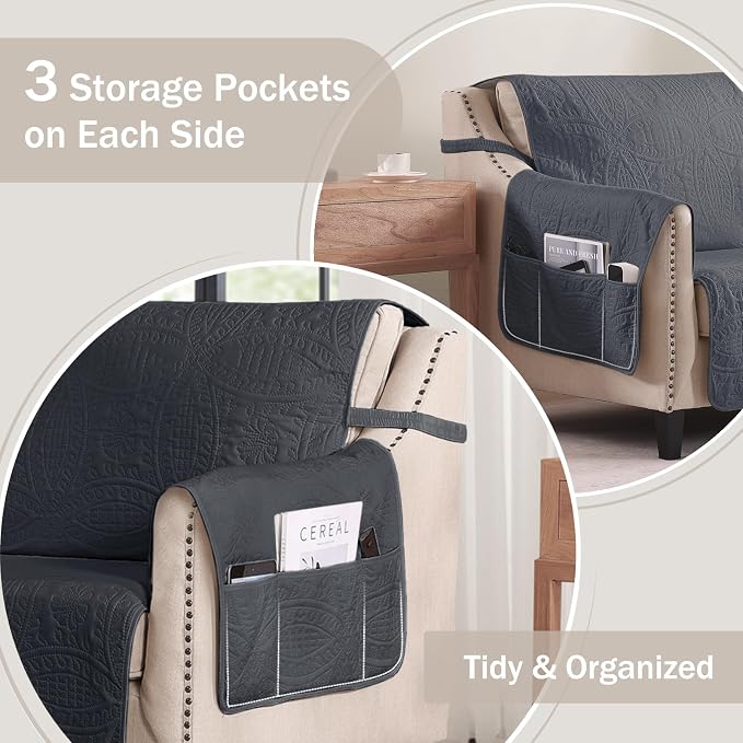 Black Loveseat Covers for 2 Cushion Couch, Water-Repellent Covers for Love Seat - Image 4