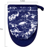 Mini Silicone Oven Mitts, Heat and Slip Resistant Kitchen Gloves 2-Pack Set, Birds Flower Soft Short Oven Mittens, Flexible Thick Pot Holders for Safe Cooking Baking and Grilling (Navy)