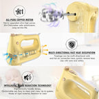 Electric Hand Mixer with Stainless Steel Whisk, Dough Hook Attachment and Storage Bag, Handheld Mixer for Baking Cakes, Eggs, Cream Food Mixers. Turbo Boost /5 Speed Kitchen Blender YELLOW