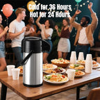 PARACITY Upgraded Airpot Coffee Water Bottle with Double Pump 84oz/2.5L Stainless Steel Drink Dispenser for Hot/Cold Drinks, Lazy Susan Base, Termos Para Coffee for Party Hot Cocoa