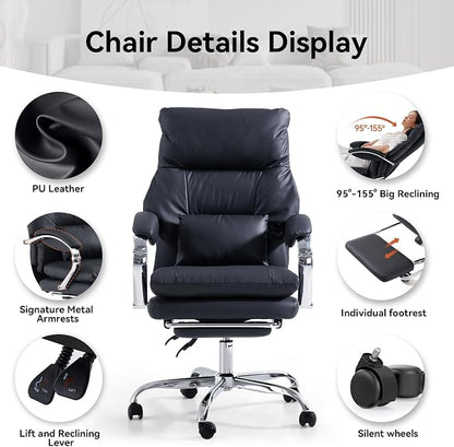 LEAGOO Office Chair with Foot Rest, Swivel Computer Desk Chair PU Leather - Image 6