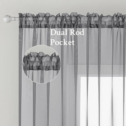 MIULEE Charcoal Grey Sheer Curtains 54 X 63 Inches, 2 Panels | Solid Color - Image 2