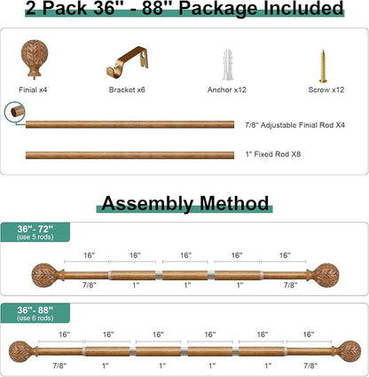 QDWIS 2 Pack Boho Wood Curtain Rods - Image 8
