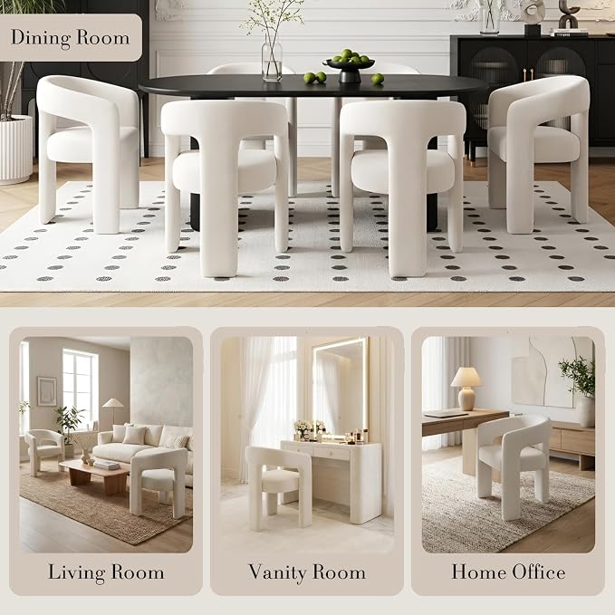Modern Chenille Barrel Dining Chair Upholstered Fabric Dining Room Chair - Image 6