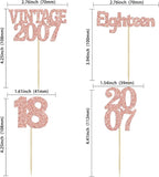 Gyufise 24Pcs 18th Birthday Cupcake Toppers Glitter Eighteen Vintage 2007 Hello 18 Years Birthday Cupcake Picks Adultish 18 Cake Decoration for Happy 18th Birthday Anniversary Party Supplies Rose Gold