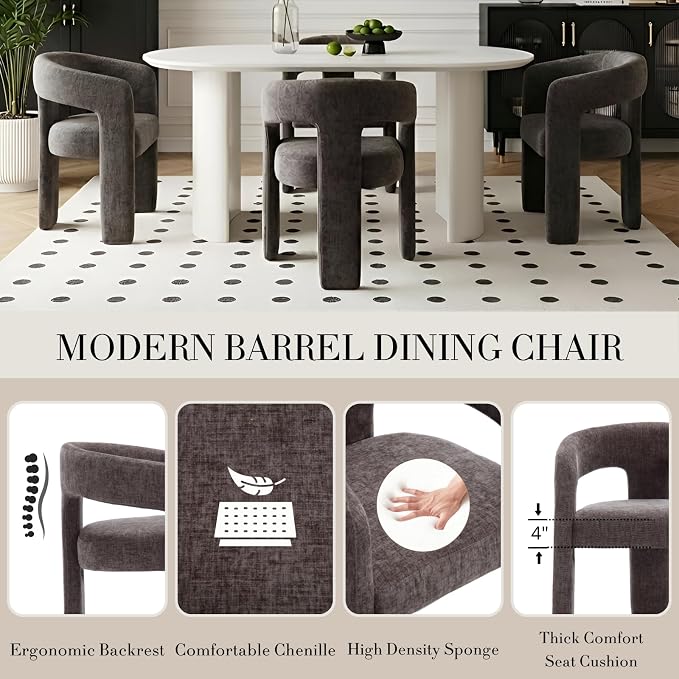 Modern Chenille Dining Chairs Set of 2, Upholstered Barrel Chairs - Image 4