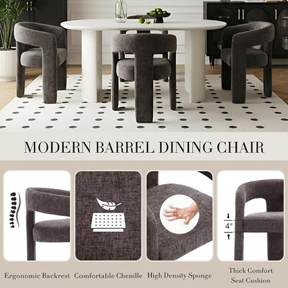 Modern Chenille Barrel Dining Chair Upholstered Fabric Dining Room Chair - Image 4