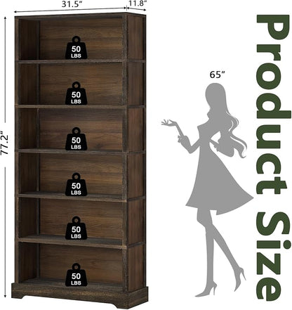TVU 6-Tier Wooden Book Shelf, Floor-Standing Display Bookcase, 77.2" H x 31.5" - Image 3