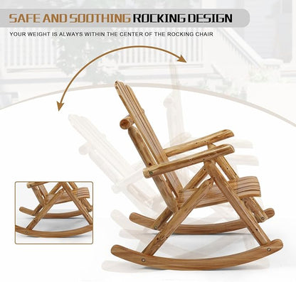 Outvita Wooden Rocking Chair, Fir Log Adirondack Rocker, Outdoor Wood Accent - Image 7